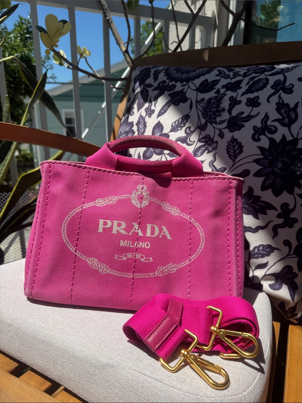 Prada Mini Canapa Pink Canvas Tote Crossbody Bag Rare Small Authentic